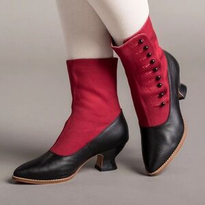 Manhattan Women's Victorian Cloth-Top Button Boots (Burgundy/Black)